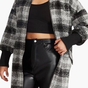 Steve Madden Black and Gray Plaid Teddy Jacket